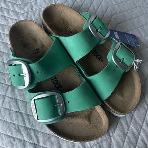 NWOB Birkenstock Arizona Big Buckle Nubuck Leather Green White Size 36